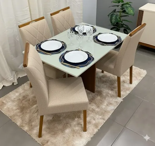 Mesa de jantar Los Angeles com vidro laqueado e 4 cadeiras nova