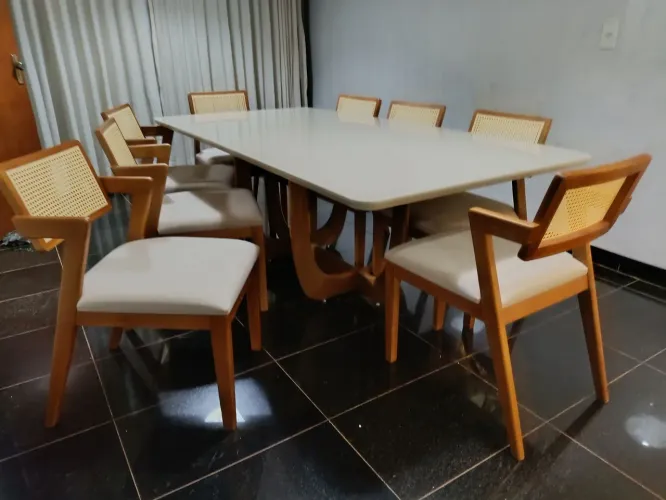 Mesa de Jantar 6 Cadeiras - Madeira tampo de vidro - Nova  estrela 