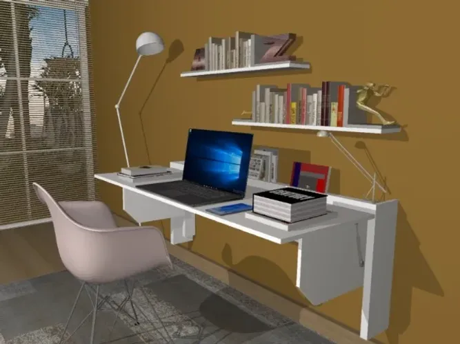 Mesa De Escritório Dobrável. Espaçosa Com Prateleiras. Em MDF Multifuncional