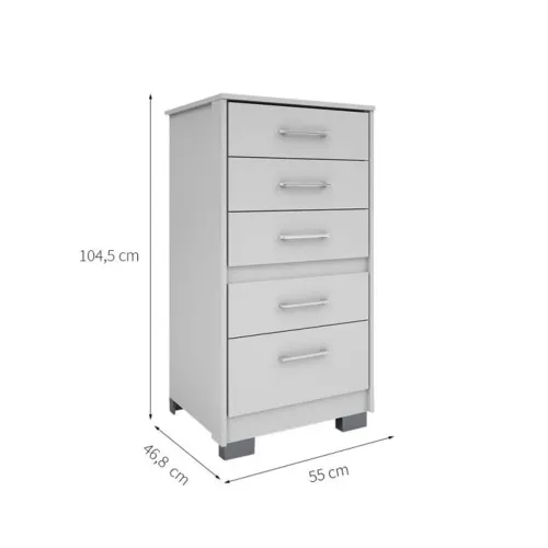 Cômoda Vertical Branca com 5 Gavetas - Organização e Estilo!