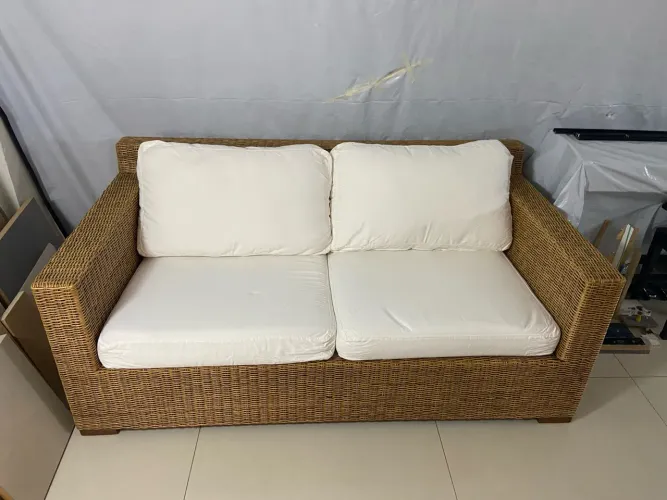 Sofá de junco natural elite Rattan 2 Lugares com Almofadas
