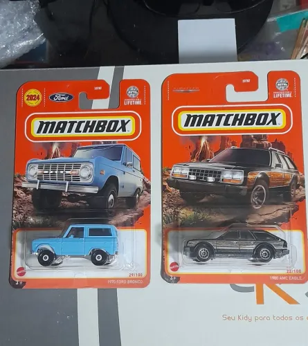 2 Miniaturas Matchbox, 1970 Ford Bronco e 1980 AMC Eagle Mesmo fabricante da Hot Wheels