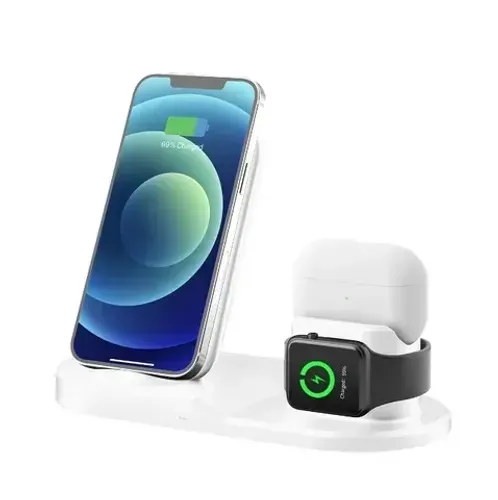 Carregador Indução 3 Em 1 Sem Fio Base Para iPhone Watch Airpod