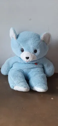 Ursinho De Pelúcia Azul E Branco Médio