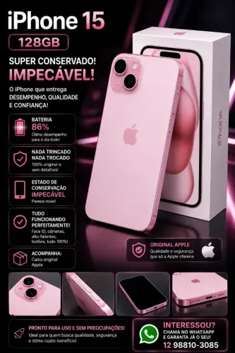 Iphone Rosa 15 128 gb Impecável 87% Bateria