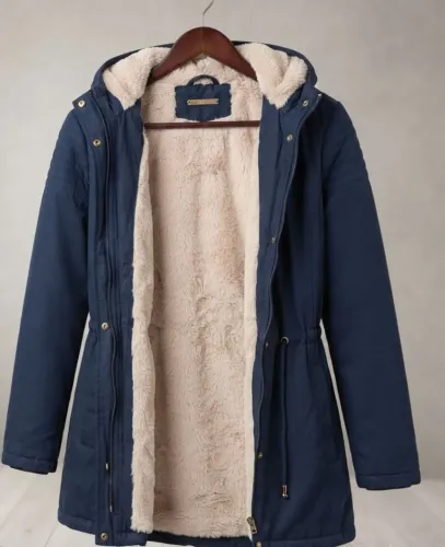 Parka Feminina Azul com Forro de Pelinho 