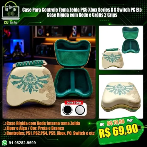 Case Para Controle Tema Zelda PS5 Xbox Series X S Switch PC Etc Grátis 2 Grips