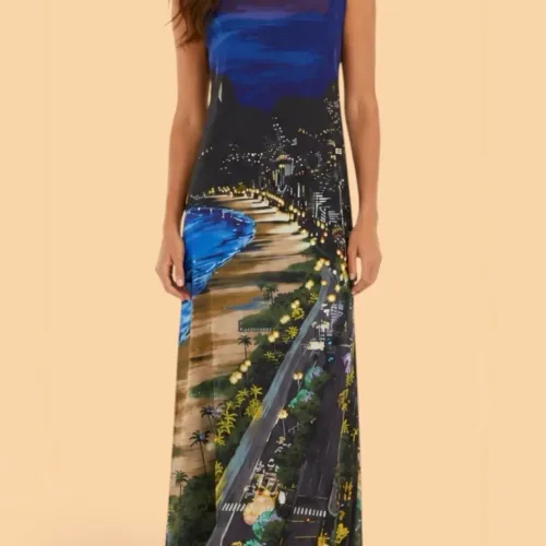 FARM novo P. Vestido longo em tule noite carioca p