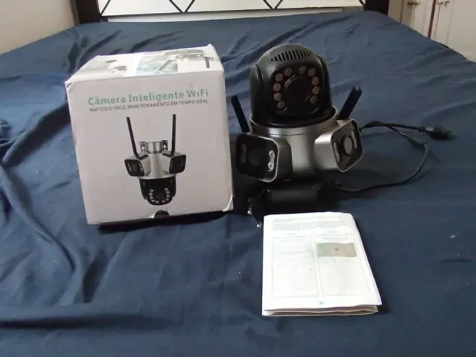 Câmera de segurança Wi-Fi com 2 lentes, microfone,som, zoom visão noturna, à prova d'água