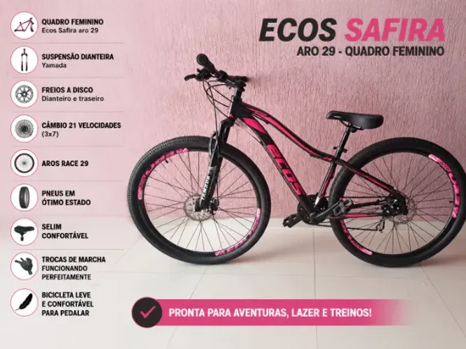 ? Bicicleta Aro 29 Ecos Safira Feminina | Freio a Disco | Suspensão Dianteira