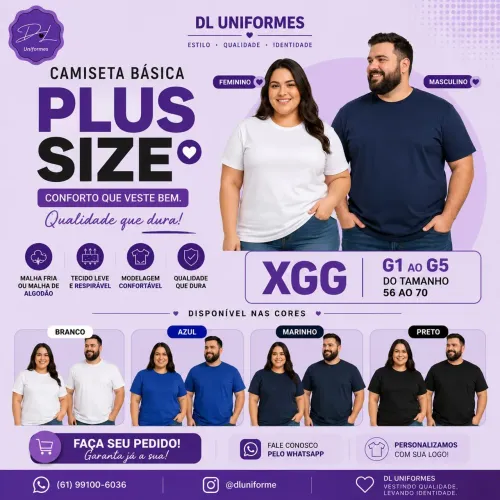 Camiseta Básica Unissex Pluz Size | Malha Macia e confortável para o dia-a-dia