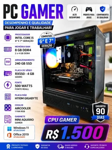 PC Gamer i5 7a / 8 GB DDr4 / 240 GB SsD / 4 GB Placa de Video / 500 Watts Fonte / Gabinete
