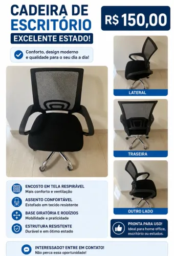 Cadeira Escritório Giratória Tela Mesh