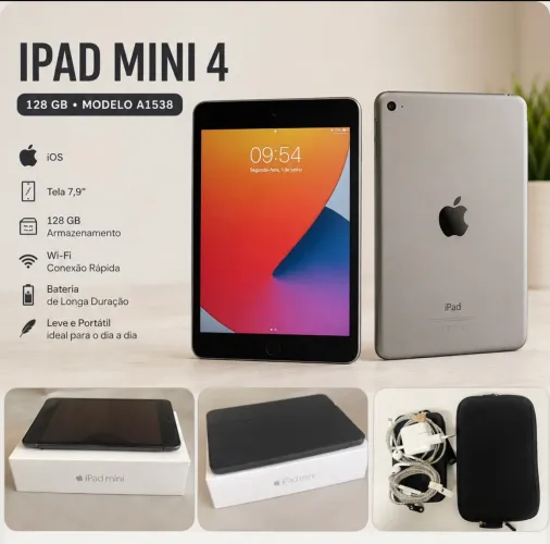 iPad Mini 4 128GB A1538 + Caixa + Carregador + Acessórios+ Brinde