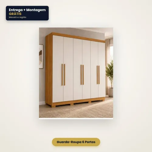 Guarda-Roupa 6 Portas Novo Direto da Loja | Frete Grátis e Montagem em Maceió<br>