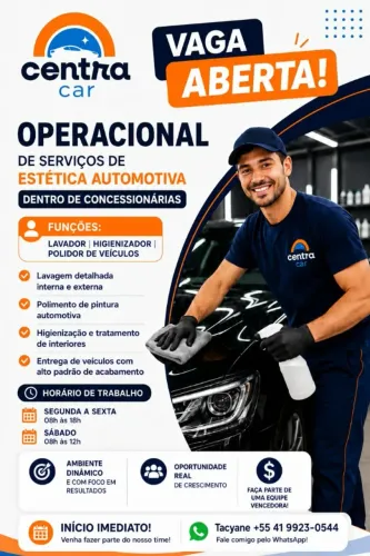 VAGA PARA LAVADOR(A)/ VAGA PARA POLIDOR(A)/ VAGA PARA HIGIENIZADOR(A) EM CONCESSIONÁRIA