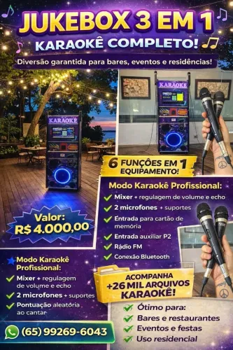 Som com karaoke função 3 em 1