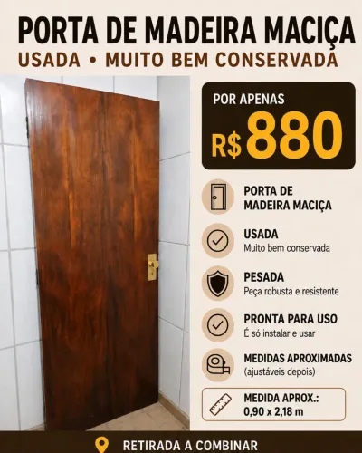Porta de madeira maciça usada