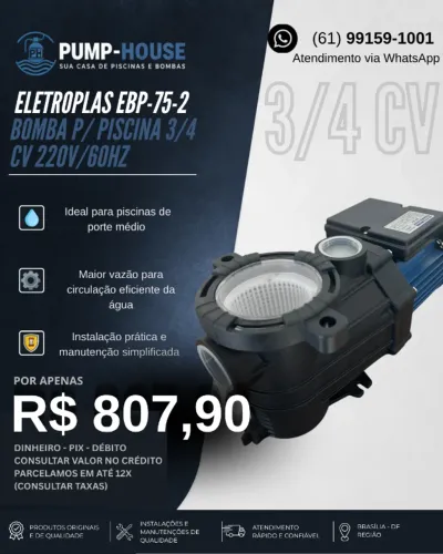 BOMBA P/ PISCINA 3/4CV - EBP-75 ELETROPLAS