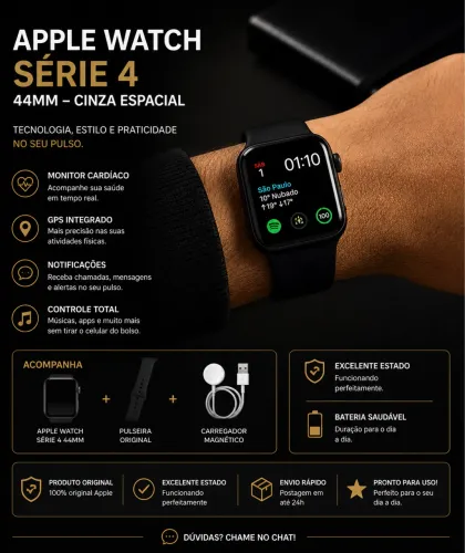 Apple Watch Série 4 44mm GPS Cinza Espacial + Pulseira Original