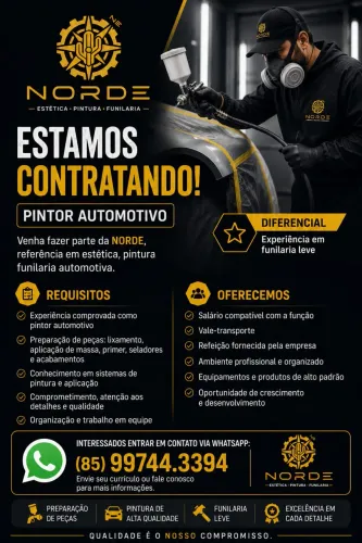 Estamos contratando Pintor Automotivo no Bairro de Fátima