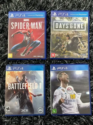 250$ os 4 JOGOS PS4 - Spider Man - Days Gone - Battlefield 1 - FIFA 18