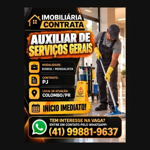 CONTRATA-SE AUX. DE SERVIÇOS GERAIS - INÍCIO IMEDIATO