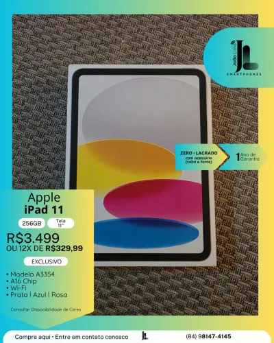 IPAD 11, 256GB, TELA 11?, LACRADO, EXCLUSIVO!