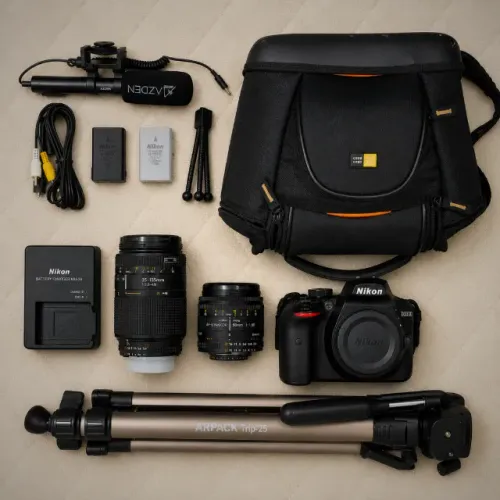 Kit Fotografia Nikon D3300 Completo com 2 Lentes, Bolsa, Tripé e Microfone