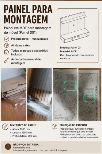 Painel para TV Novo MDF 120x106cm com Manual e Acessórios