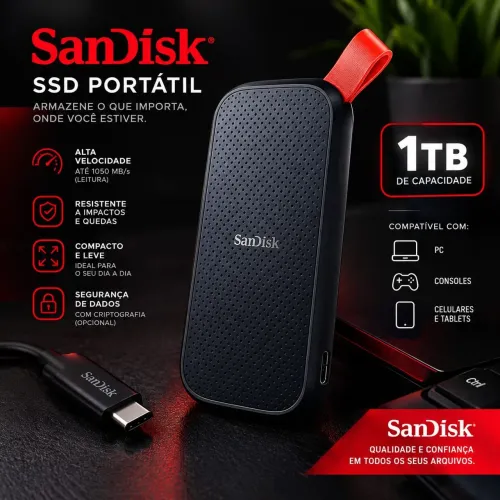 SSD PORTÁTIL SANDISK 1TB - ALTA VELOCIDADE E MUITO ESPAÇO!