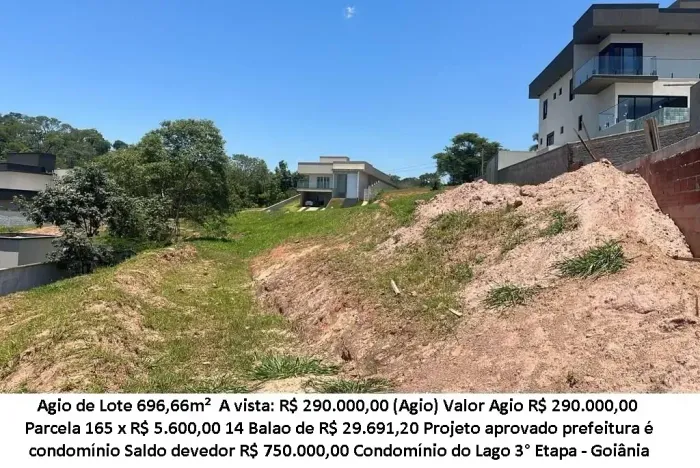 Leia a descrição: Agio de Lote 696,66m² - Condomínio do Lago 3° Etapa