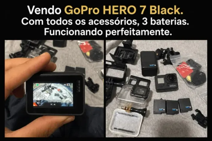 gopro hero 7 black com acessórios e 3 baterias.