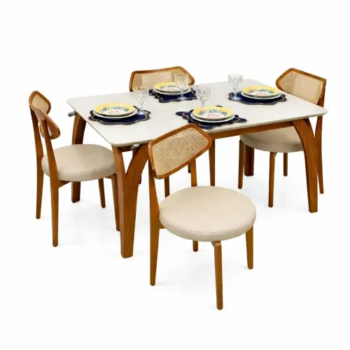 Mesa Ágata 1.35 com 4 cadeiras Athenas - Entrega Rápida 
