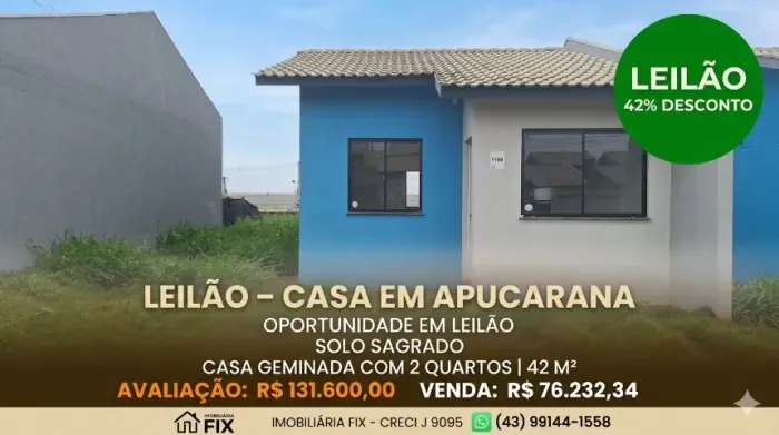 ? APUCARANA - Casa em Leilão / Solo Sagrado