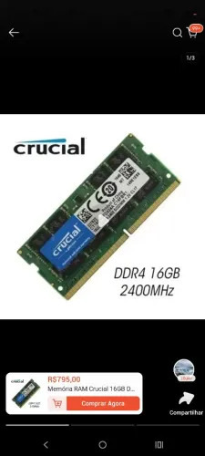 Memória RAM 16GB 2.400