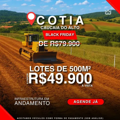 Desconto de até 30%! Terrenos de 500m² em Cotia por R$50 mil!