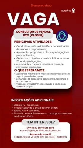 CONSULTOR DE VENDAS B2C (CLOSER)