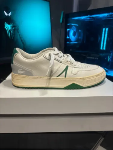 Lacoste L001 em couro branco com detalhes verdes Original