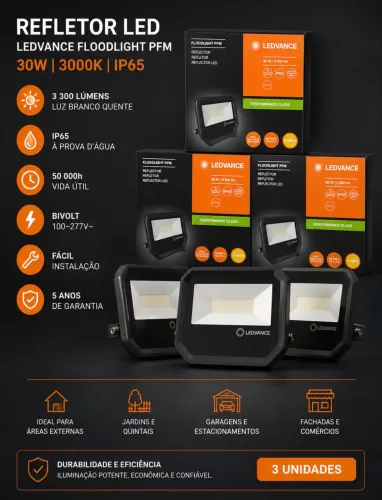 REFLETOR LED LEDVANCE FLOODLIGHT PFM - 30W | 3000K | IP65