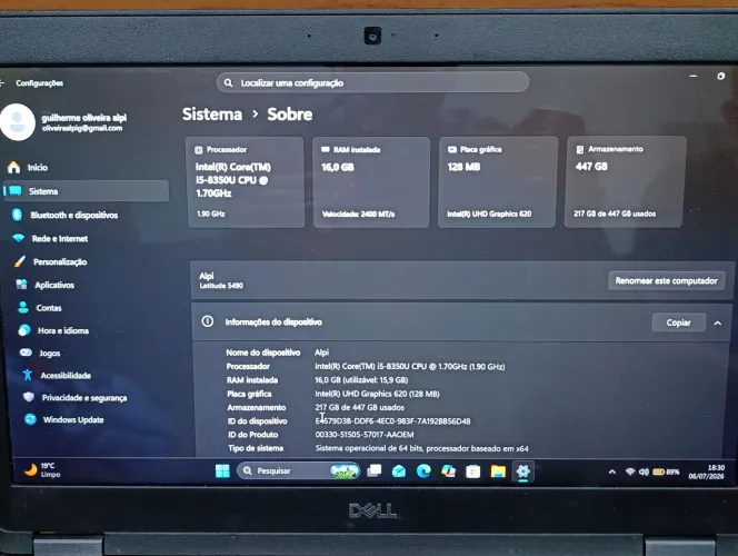 Notebook Dell Latitude 5490 i5 8ª Geração | 16GB RAM | SSD 480GB | Bateria Nova
