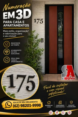 NUMERAÇÃO 3D PARA RESIDENCIAS, NUMERO DE APARTAMENTOS E OUTROS
