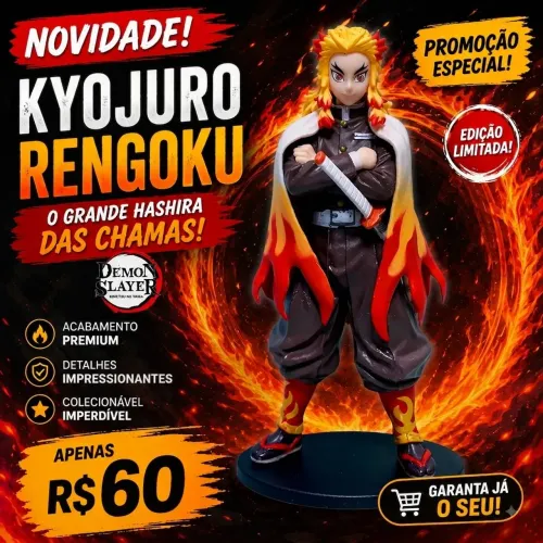 Figura de Ação - Kyojuro Rengoku - Demon Slayer 14cm Novo
