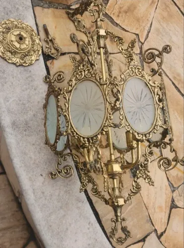 Lustre Pendente Antigo em Bronze - Vidros Originais Lapidados