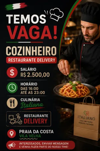 Cozinheira para restaurante delivery italiano 