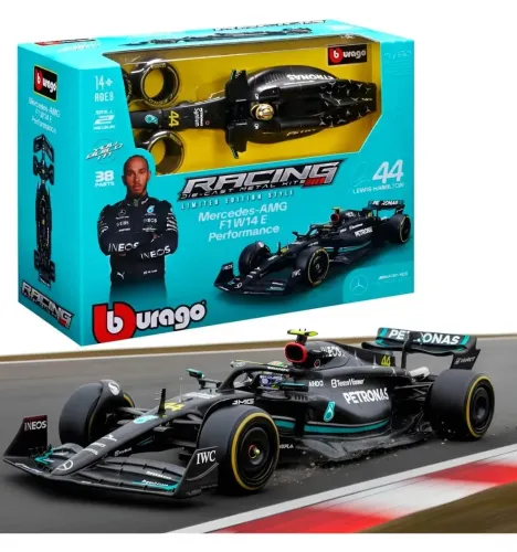 Kit Montar Miniatura F1 2023 Mercedes AMG W-14 Com Piloto #44 Hamilton Bburago 1:24 Novo