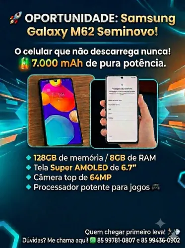 Samsung Galaxy M62 Lindo (128GB / 8GB RAM) - Bateria Monstra 7.000 mAh!