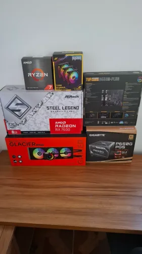 Caixas originais Ryzen 75700x, Placa mãe, Water Cooler, Fonte, Placa de video 7600 e fãs