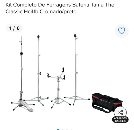 Kit completo de ferragens bateria Tama the classic Hc4fb cromado preto
