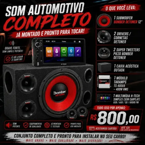 Som Automotivo Completo Bomber Detoner 12? + Multimídia + Taramps 400W
